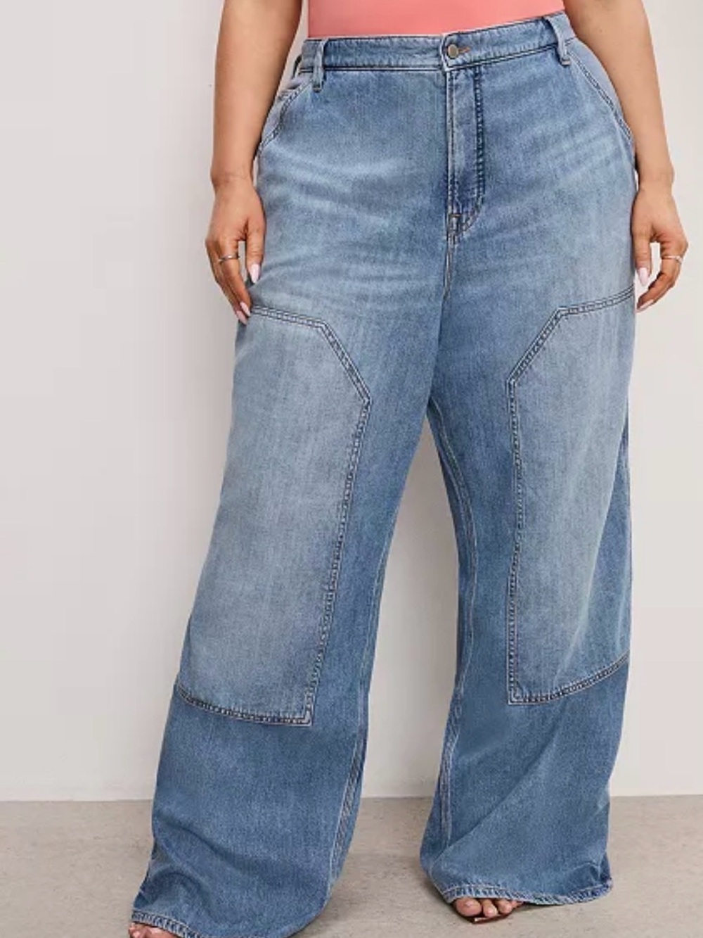 Good American Light Blue Patchwork Wide Leg Jeans - Picture 4 of 8